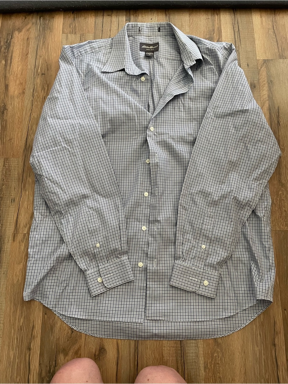 Eddie Bauer Men's Blue and White Check Button-Down Shirt